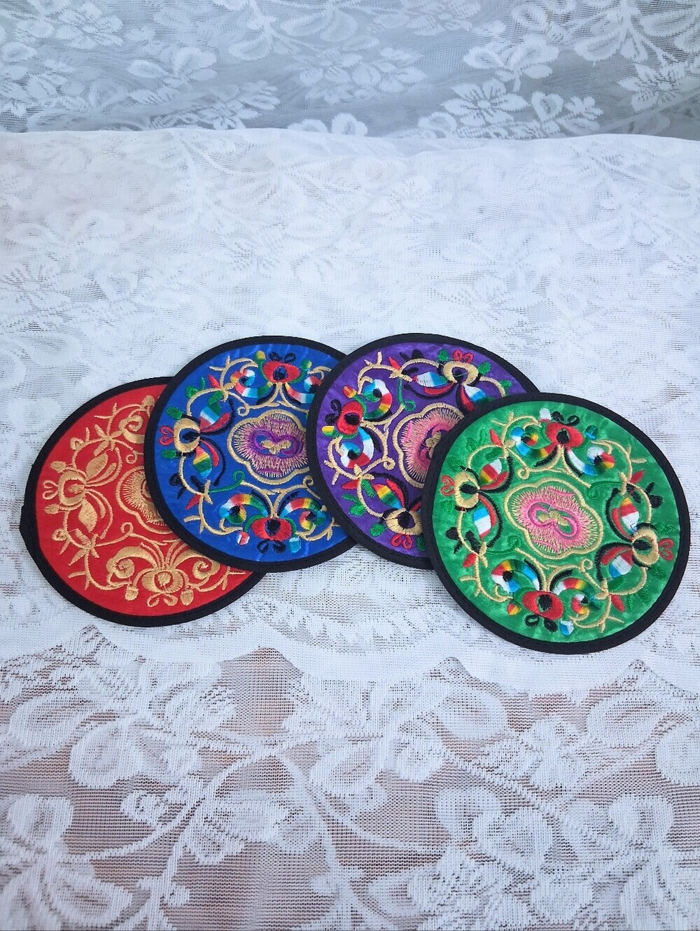 Set Of Four Large Embroidered Coasters